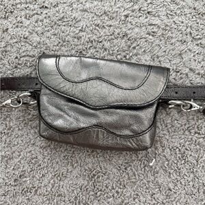 Metallic Silver Leather Belt Bag Vintage